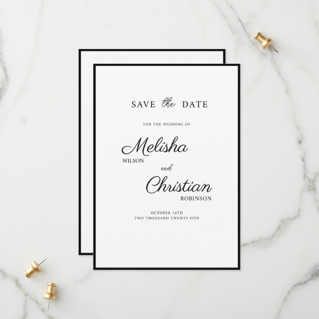 Flat Save The Date card for a wedding. (Front/Back In Situ)