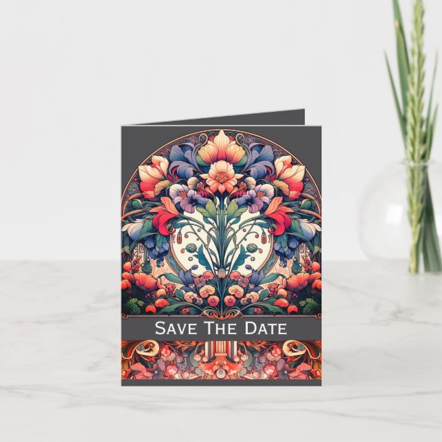 Flat Save The Date Folded Card Mucha Style (Front)
