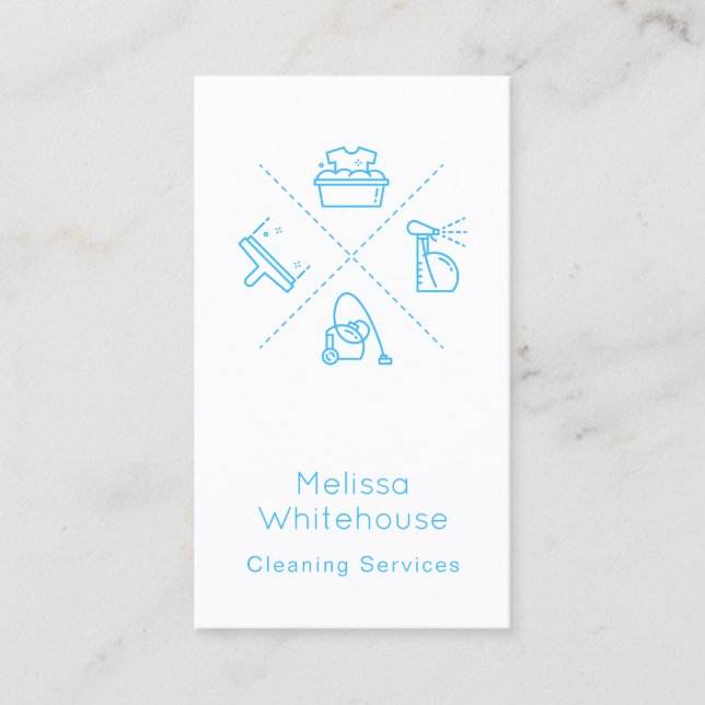 Flat Sleek Modern Cleaning Services Business Card (Front)