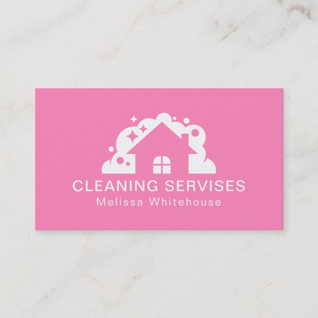Flat Sleek Modern Cleaning Services Business Card (Front)