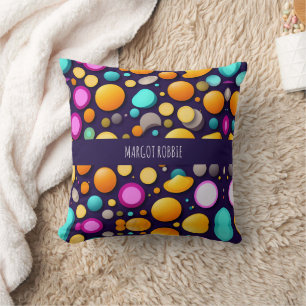Flat Smile Circles Orange Blue Retro Pattern Throw Pillow