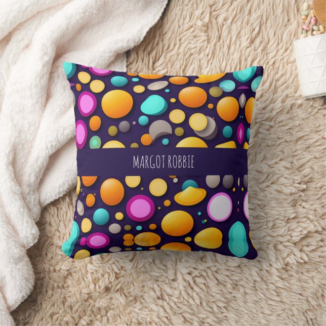 Flat Smile Circles Orange Blue Retro Pattern Throw Pillow (Blanket)