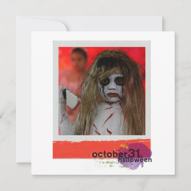 Flat square photo halloween greeting cards (Front)