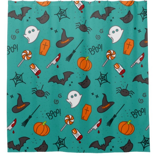 Flat-Style Halloween Turquoise Pattern. (Front)