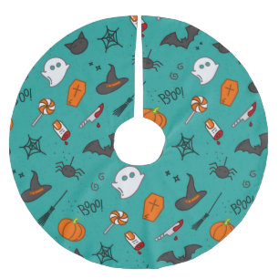 Flat-Style Halloween Turquoise Pattern. Brushed Polyester Tree Skirt