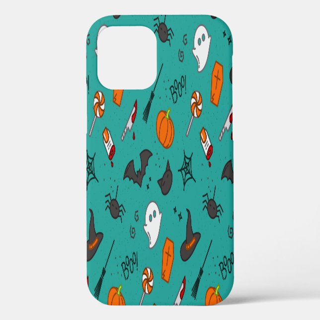Flat-Style Halloween Turquoise Pattern. Case-Mate iPhone Case (Back)