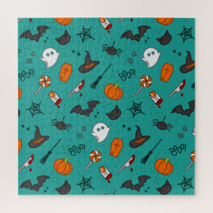 Flat-Style Halloween Turquoise Pattern. Jigsaw Puzzle