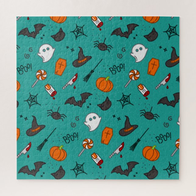 Flat-Style Halloween Turquoise Pattern. Jigsaw Puzzle (Vertical)