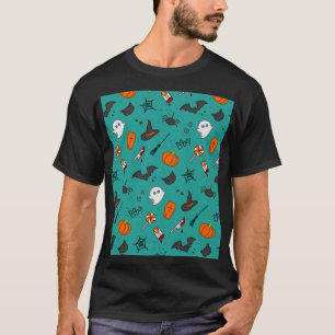 Flat-Style Halloween Turquoise Pattern. T-Shirt