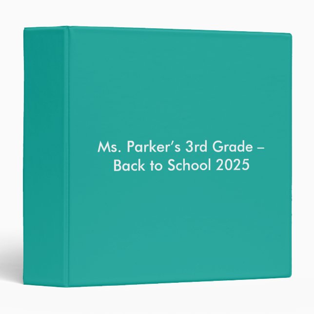 Flat Teal Background – Back-to-School Texture Binder (Front/Spine)