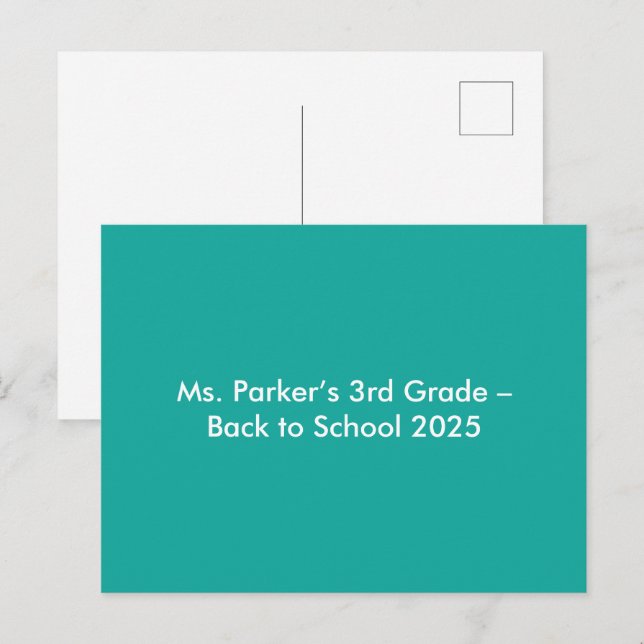Flat Teal Background – Back-to-School Texture Invitation Postcard (Front/Back)
