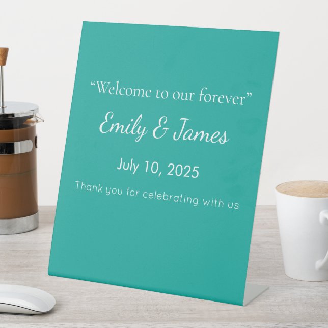 Flat Teal Background – Back-to-School Texture Pedestal Sign (In SItu)