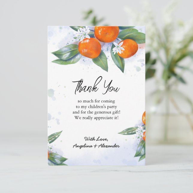 Flat Thank You Baby Shower Card Tangerine (Standing Front)