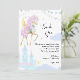 Flat Thank You Card for Baby Shower with Unicorn.