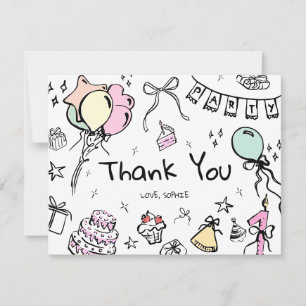Flat Thank You Card, Hand Drawn Card