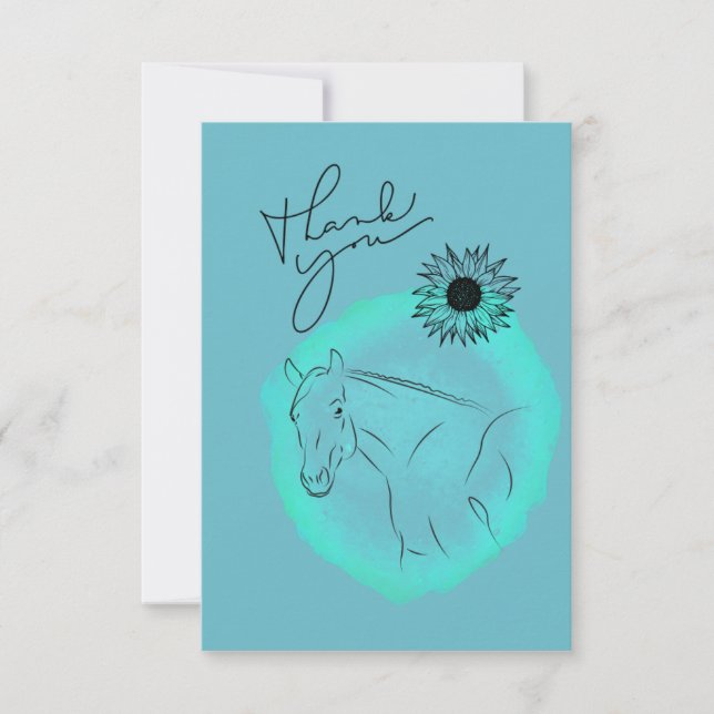 Flat Thank You Card, horse than you, turquoise  (Front)