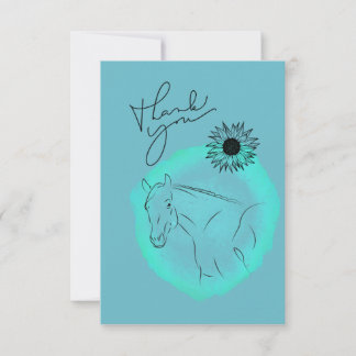 Flat Thank You Card, horse than you, turquoise