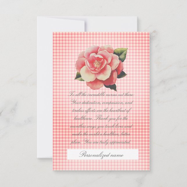 Flat Thank You Card pink gingham (Front)