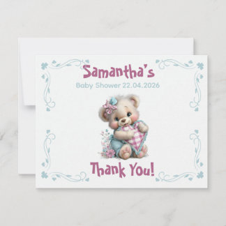 Flat Thank You Card Teddy Bear Baby Shower 
