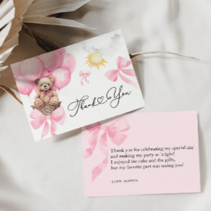Flat Thank You Pink Bear Card