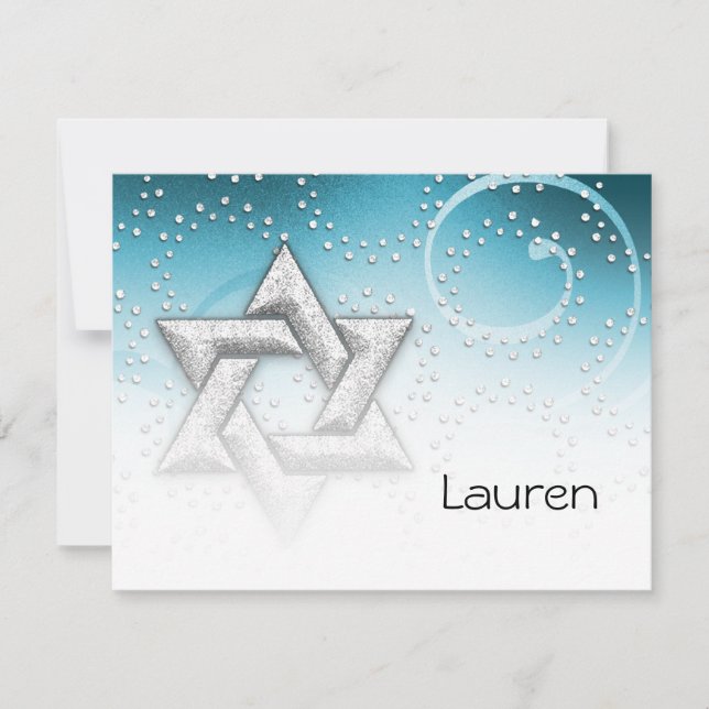 Flat Thank You Turquoise Shimmer Star of David Card (Front)