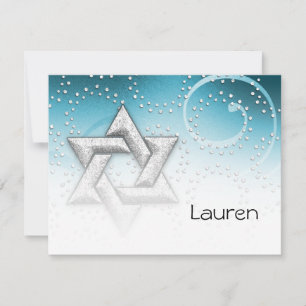 Flat Thank You Turquoise Shimmer Star of David Card