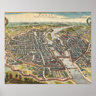 Flat vintage map of paris poster