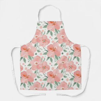 Flat water colour flower design apron in peach