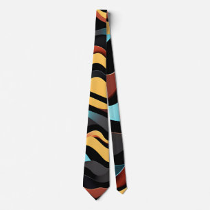 Flat Waves Yellow Blue Retro Geometric Pattern Tie