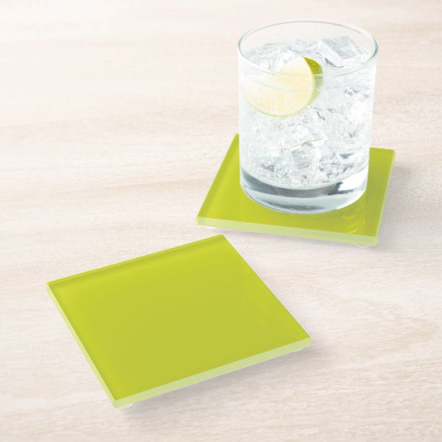 Flat Yellow Background – Back-to-School Texture Glass Coaster (Angled)