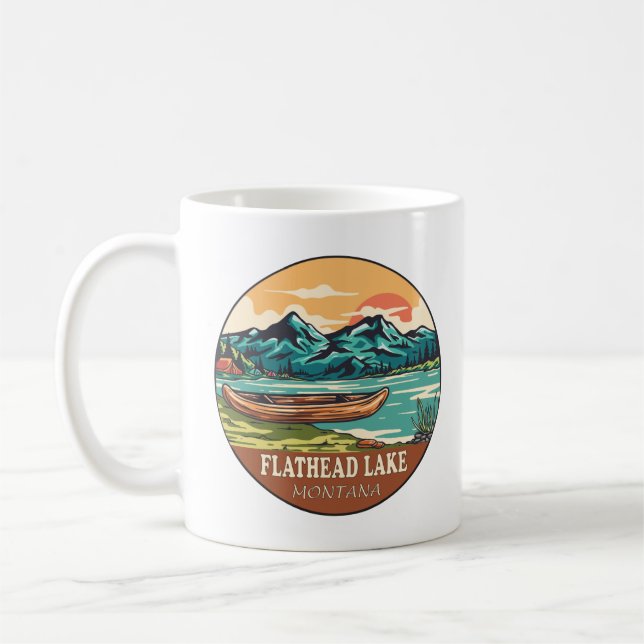 Flathead Lake Montana Boating Fishing Emblem Coffee Mug (Left)