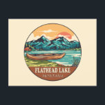 Flathead Lake Montana Boating Fishing Emblem Postcard<br><div class="desc">Flathead Lake hand drawn illustration with canoe,  tents,  and mountains in the background. Perfect for anyone who loves to visit Flathead Lake.</div>
