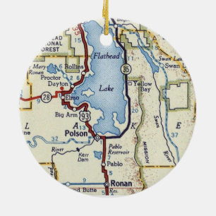 Flathead Lake MT Vintage Map Ceramic Ornament