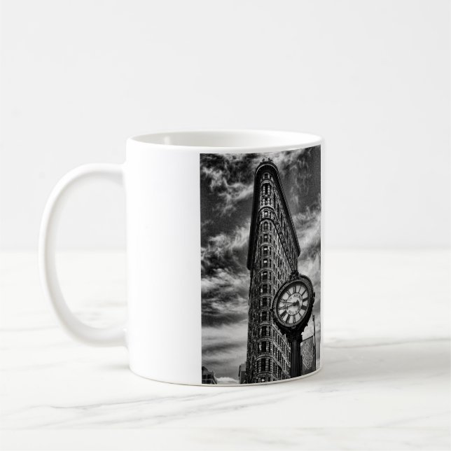 Flatiron Building and Clock in Black and White Coffee Mug (Left)