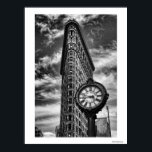 Flatiron Building and Clock in Black and White Poster<br><div class="desc">Flatiron Building and Clock in Black and White in Black & White</div>