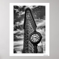 Flatiron Building and Clock in Black and White