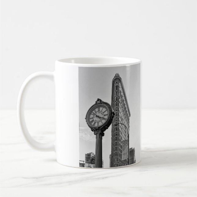 Flatiron Building and Clock in Black White #2 Coffee Mug (Left)