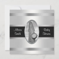 Flatiron Building Invitation White Silver BW Baby 