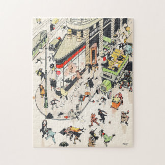 Flatiron building street scene New York Tony Sarg Jigsaw Puzzle