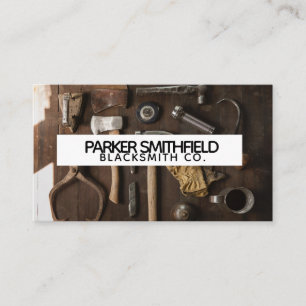 Flatlay Rustic Blacksmith Auto Building Tools Business Card