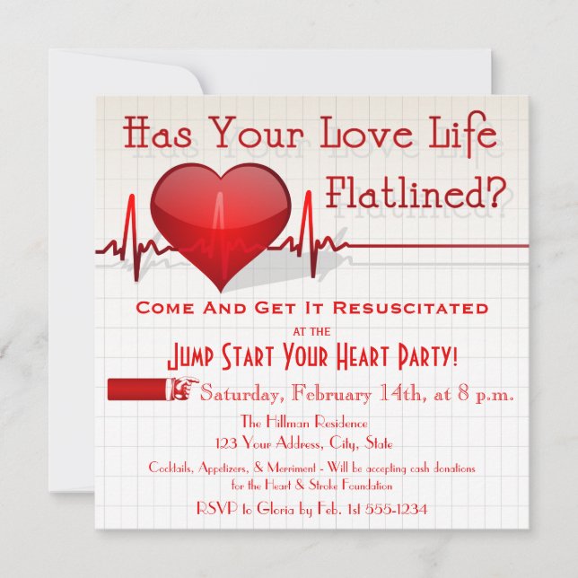 Flatlined Heart Graph Anti-Valentine's Day Invite (Front)