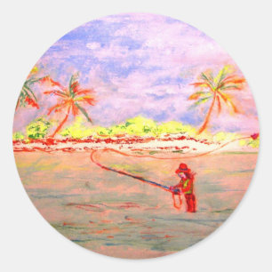 flats flyfishing girl classic round sticker