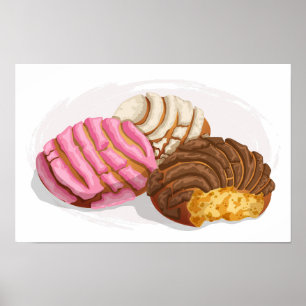 Flavoued Conchas Pan Dulce Pink, Choco & Vanilla Poster