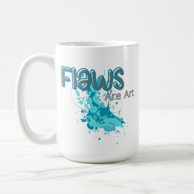 Flaws Are Art – Inspirational Abstract Splash Blue Coffee Mug (Left)