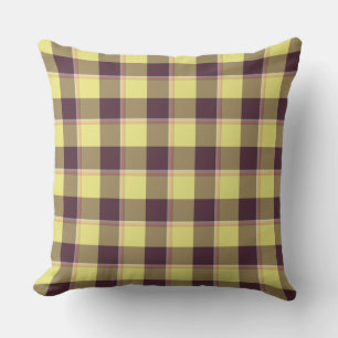 Flax and Livid Brown Plaid Yellow Rustic Throw Pillow