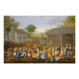 Flax Scutching Bee, 1885 (oil on bed ticking) Poster