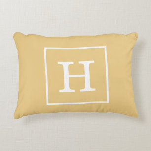 Flax White Framed Initial Monogram Decorative Pillow