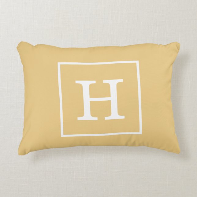 Flax White Framed Initial Monogram Decorative Pillow (Front)