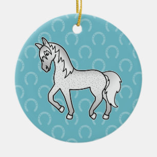 Fleabitten Grey Trotting Cartoon Horse Ceramic Ornament