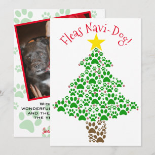 Fleas Navi-Dog Cute Paw Print Christmas Tree Photo Holiday Card